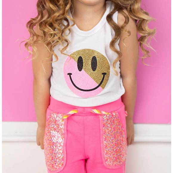 Dori Creations pink tank top with black heart